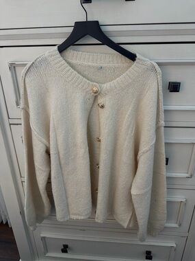 Classic Cream Button-Front Women's Sweater